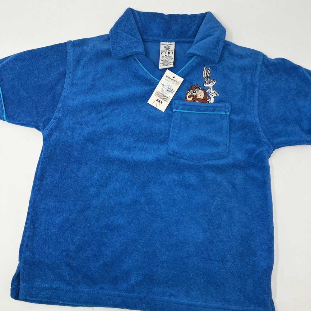 Vintage Warner Bros Studio Store Kids XXS Blue Terry Polo Bugs Bunny Taz NWT